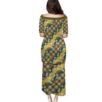 Polynesian Monstera Tiare Floral Puletasi Yellow Tropical Plaid LT01 - Polynesian Pride