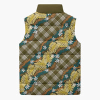 Polynesian Monstera Tiare Floral Sleeveless Puffer Jacket Yellow Tropical Plaid LT01 - Polynesian Pride