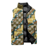 Polynesian Monstera Tiare Floral Sleeveless Puffer Jacket Yellow Tropical Plaid LT01 - Polynesian Pride