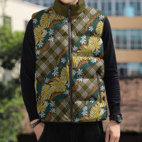 Polynesian Monstera Tiare Floral Sleeveless Puffer Jacket Yellow Tropical Plaid LT01 - Polynesian Pride