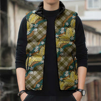 Polynesian Monstera Tiare Floral Sleeveless Puffer Jacket Yellow Tropical Plaid LT01 - Polynesian Pride