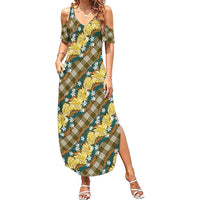 Polynesian Monstera Tiare Floral Summer Maxi Dress Yellow Tropical Plaid LT01 Women Yellow - Polynesian Pride