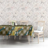 Polynesian Monstera Tiare Floral Tablecloth Yellow Tropical Plaid - Polynesian Pride