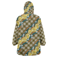 Polynesian Monstera Tiare Floral Wearable Blanket Hoodie Yellow Tropical Plaid LT01 - Polynesian Pride