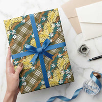 Polynesian Monstera Tiare Floral Wrapping Paper Yellow Tropical Plaid - Polynesian Pride