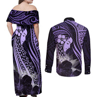 Polynesian Women Day 2024 Couples Matching Off Shoulder Maxi Dress and Long Sleeve Button Shirt Hibiscus Girl Tribal LT01 - Polynesian Pride
