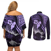 Polynesian Women Day 2024 Couples Matching Off Shoulder Short Dress and Long Sleeve Button Shirt Hibiscus Girl Tribal LT01 - Polynesian Pride
