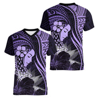 Polynesian Women Day 2024 Women V Neck T Shirt Hibiscus Girl Tribal LT01 - Polynesian Pride
