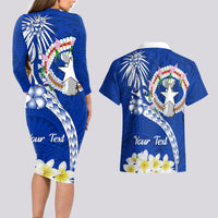 Northern Mariana Islands Commonwealth Day 2024 Couples Matching Long Sleeve Bodycon Dress and Hawaiian Shirt Dolphin With Plumeria Flower LT01 - Polynesian Pride