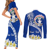 Northern Mariana Islands Commonwealth Day 2024 Couples Matching Short Sleeve Bodycon Dress and Long Sleeve Button Shirt Dolphin With Plumeria Flower LT01 - Polynesian Pride