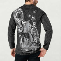 Hawaii Mermaid Monotone Button Sweatshirt Polynesian Pattern Fish Hook