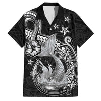 Hawaii Mermaid Monotone Family Matching Off Shoulder Maxi Dress and Hawaiian Shirt Polynesian Pattern Fish Hook LT01 Dad's Shirt - Short Sleeve Black - Polynesian Pride