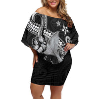 Hawaii Mermaid Monotone Family Matching Off Shoulder Short Dress and Hawaiian Shirt Polynesian Pattern Fish Hook