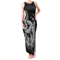 Hawaii Mermaid Monotone Family Matching Tank Maxi Dress and Hawaiian Shirt Polynesian Pattern Fish Hook