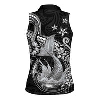 Hawaii Mermaid Monotone Women Sleeveless Polo Shirt Polynesian Pattern Fish Hook