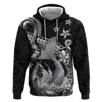 Hawaii Mermaid Monotone Zip Hoodie Polynesian Pattern Fish Hook