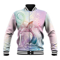 Hawaii Mermaid Sweet Pastel Baseball Jacket Polynesian Pattern Fish Hook