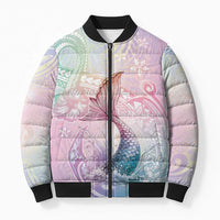 Hawaii Mermaid Sweet Pastel Bomber Puffer Jacket Polynesian Pattern Fish Hook