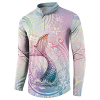 Hawaii Mermaid Sweet Pastel Button Sweatshirt Polynesian Pattern Fish Hook