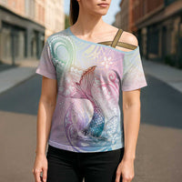 Hawaii Mermaid Sweet Pastel Cross Shoulder Shirt Polynesian Pattern Fish Hook