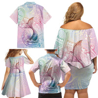 Hawaii Mermaid Sweet Pastel Family Matching Off Shoulder Short Dress and Hawaiian Shirt Polynesian Pattern Fish Hook