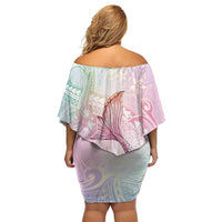 Hawaii Mermaid Sweet Pastel Family Matching Off Shoulder Short Dress and Hawaiian Shirt Polynesian Pattern Fish Hook