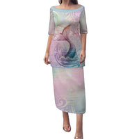 Hawaii Mermaid Sweet Pastel Family Matching Puletasi and Hawaiian Shirt Polynesian Pattern Fish Hook LT01 Mom's Dress Multicolor - Polynesian Pride