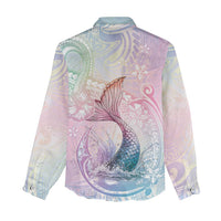 Hawaii Mermaid Sweet Pastel Women Casual Shirt Polynesian Pattern Fish Hook