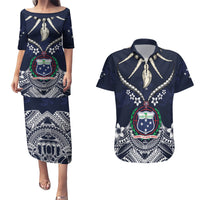 Samoa Independence Day Couples Matching Puletasi and Hawaiian Shirt Ula Nifo Mix Turtle LT01 Blue - Polynesian Pride
