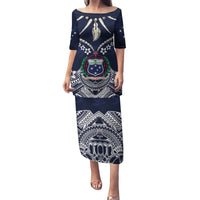 Samoa Independence Day Puletasi Ula Nifo Mix Turtle LT01 Long Dress Blue - Polynesian Pride
