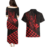 Personalized King Kamehameha Day Couples Matching Puletasi and Hawaiian Shirt Kakau Polynesian Pattern LT01 - Polynesian Pride