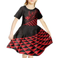 Personalized King Kamehameha Day Kid Short Sleeve Dress Kakau Polynesian Pattern
