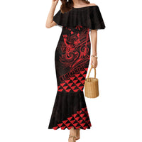 Personalized King Kamehameha Day Mermaid Dress Kakau Polynesian Pattern LT01 Women Red - Polynesian Pride