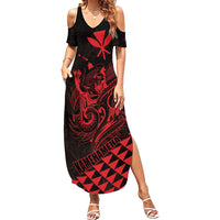 Personalized King Kamehameha Day Summer Maxi Dress Kakau Polynesian Pattern LT01 Women Red - Polynesian Pride