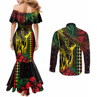 King Kamehameha Day Couples Matching Mermaid Dress and Long Sleeve Button Shirt Hawaii Kakau Reggae LT01 - Polynesian Pride