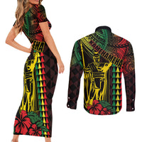 King Kamehameha Day Couples Matching Short Sleeve Bodycon Dress and Long Sleeve Button Shirt Hawaii Kakau Reggae