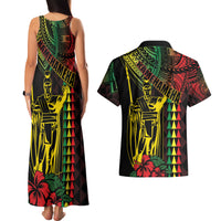 King Kamehameha Day Couples Matching Tank Maxi Dress and Hawaiian Shirt Hawaii Kakau Reggae