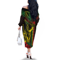 King Kamehameha Day Family Matching Off The Shoulder Long Sleeve Dress and Hawaiian Shirt Hawaii Kakau Reggae