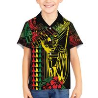 King Kamehameha Day Family Matching Tank Maxi Dress and Hawaiian Shirt Hawaii Kakau Reggae