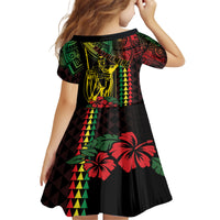 King Kamehameha Day Kid Short Sleeve Dress Hawaii Kakau Reggae