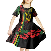 King Kamehameha Day Kid Short Sleeve Dress Hawaii Kakau Reggae