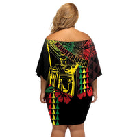King Kamehameha Day Off Shoulder Short Dress Hawaii Kakau Reggae LT01 - Polynesian Pride