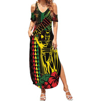 King Kamehameha Day Summer Maxi Dress Hawaii Kakau Reggae LT01 Women Black - Polynesian Pride