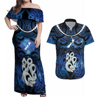 Personalized Maori Matariki Manaia Couples Matching Off Shoulder Maxi Dress and Hawaiian Shirt Maori Kowhaiwhai Pattern Galaxy