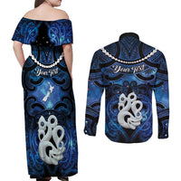 Personalized Maori Matariki Manaia Couples Matching Off Shoulder Maxi Dress and Long Sleeve Button Shirt Maori Kowhaiwhai Pattern Galaxy LT01 - Polynesian Pride