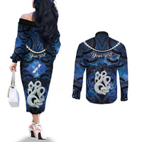 Personalized Maori Matariki Manaia Couples Matching Off The Shoulder Long Sleeve Dress and Long Sleeve Button Shirt Maori Kowhaiwhai Pattern Galaxy