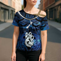 Personalized Maori Matariki Manaia Cross Shoulder Shirt Maori Kowhaiwhai Pattern Galaxy