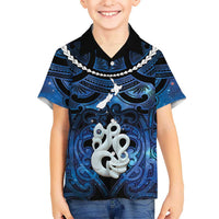 Personalized Maori Matariki Manaia Kid Hawaiian Shirt Maori Kowhaiwhai Pattern Galaxy LT01 Kid Blue - Polynesian Pride