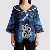Personalized Maori Matariki Manaia Kimono Sleeve Blouse Maori Kowhaiwhai Pattern Galaxy