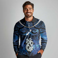 Personalized Maori Matariki Manaia Long Sleeve Polo Shirt Maori Kowhaiwhai Pattern Galaxy